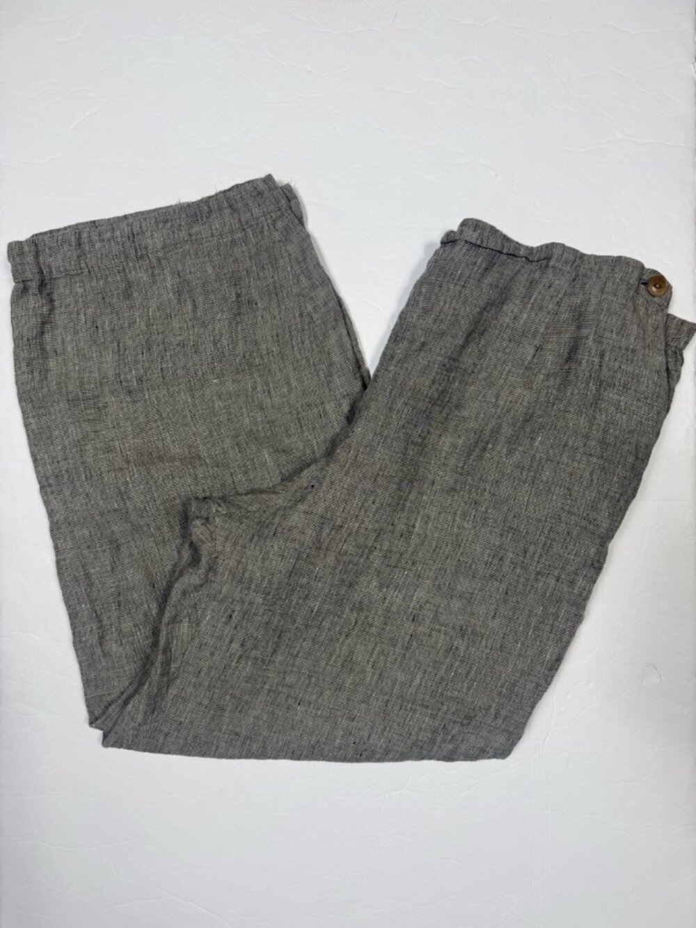 FLAX Women’s Linen Wide Leg Pants Brown Black Size L Lagenlook Coastal